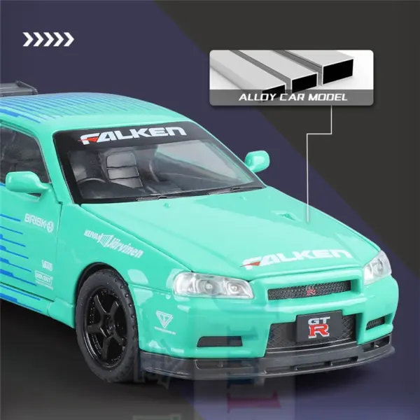 1:32 Nissan Skyline GTR R34 Alloy Model Car - Image 3