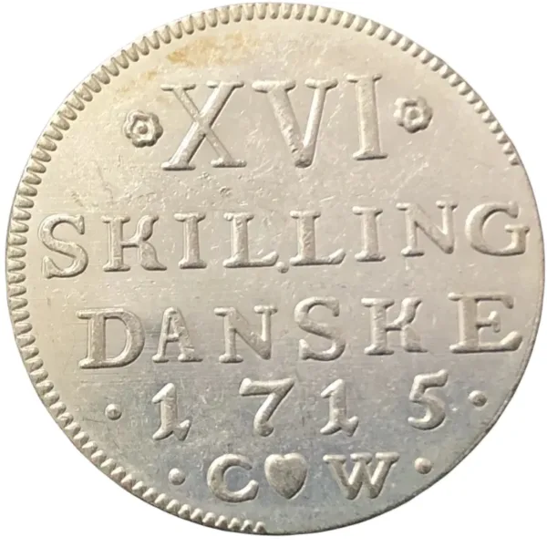 1715 Denmark 16 Skilling Replica Coin