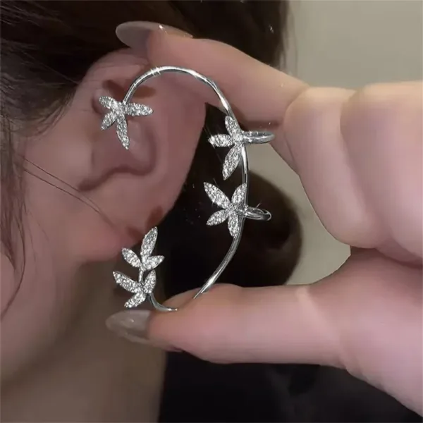 Silver Plated Metal Leaf Butterfly Clip Earrings - Image 26