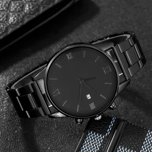 Men's Black Quartz Watch and Accessory Set - Image 2