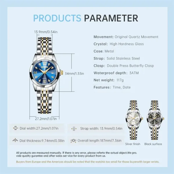 Elegant SKMEI Women's Stainless Steel Quartz Watch - Image 6