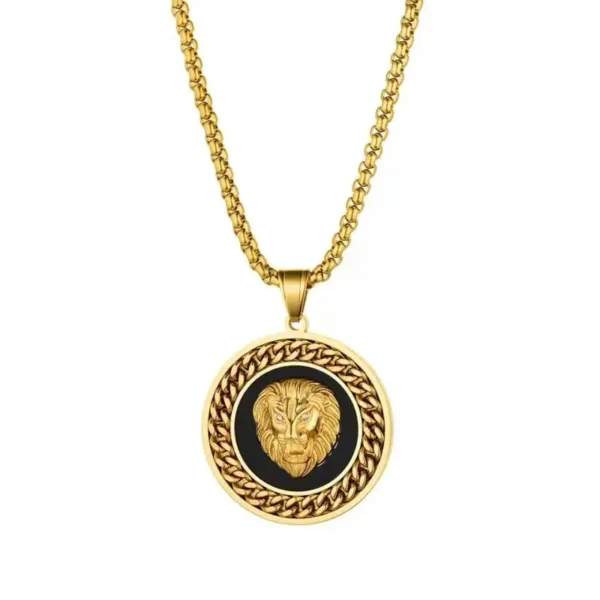 Lion Head Round Medal Pendant Necklace - Image 32