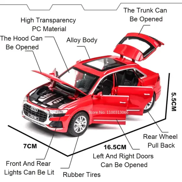 1:32 Q8 Metal Die Cast Car Model Toy - Image 2