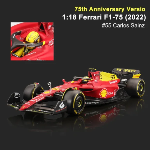 Bburago 1:18 Ferrari F1-75 Diecast Model Car - Image 6