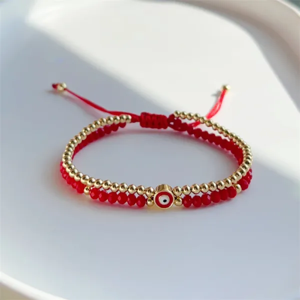 Evil Eye Beaded Bracelet with Red Crystals - Image 4