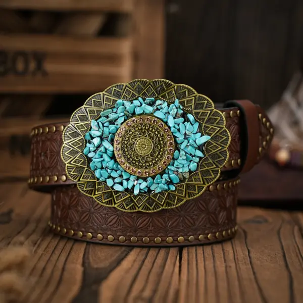 Vintage Floral Carved PU Leather Belt