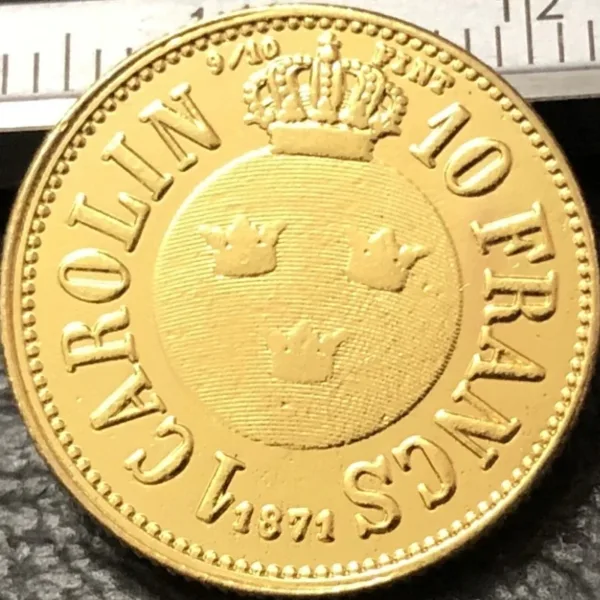 1871 Sweden Gold Coin Imitation 10 Francs - Image 3
