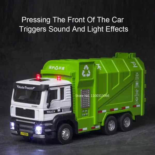 1/50 Diecast Garbage Truck Model Toy with Sound - Image 4