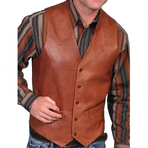 Men's Plus Size Vintage Leather Vest S-5XL - Image 2