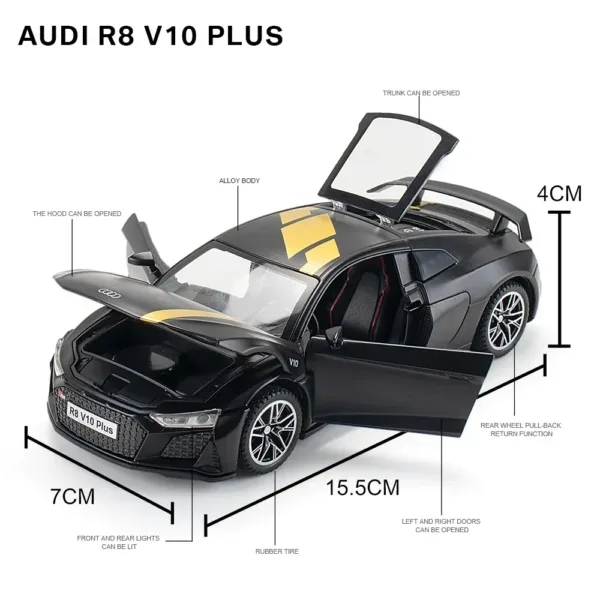 1:32 Audi R8 V10 Plus Diecast Model Car - Image 5