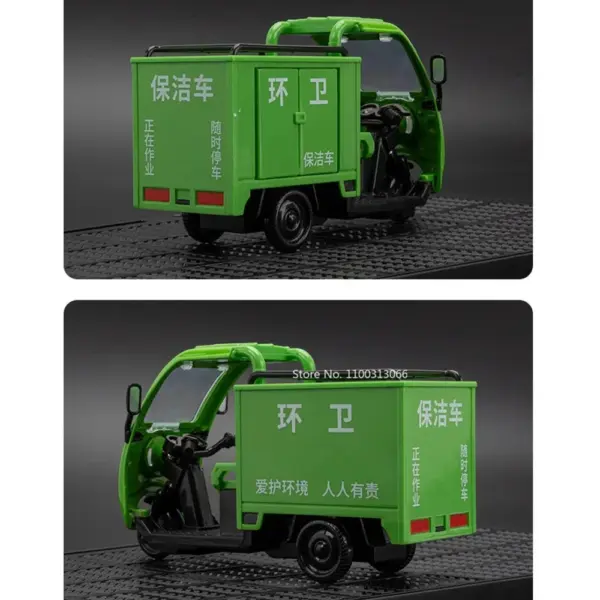 1:32 Green Sanitation Tricycle Diecast Model - Image 6