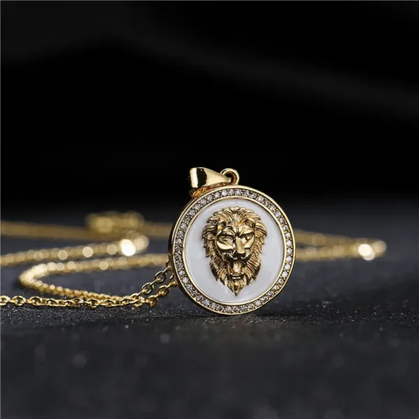 Lion Head Round Medal Pendant Necklace - Image 36