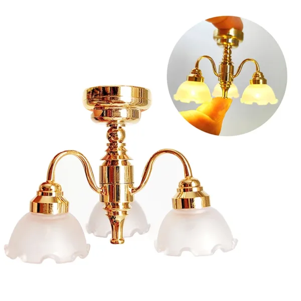 Miniature Golden Ceiling Lamp for Dollhouses