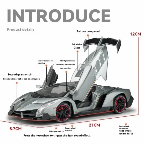 1:24 Lamborghini Veneno Diecast Car Model - Image 2