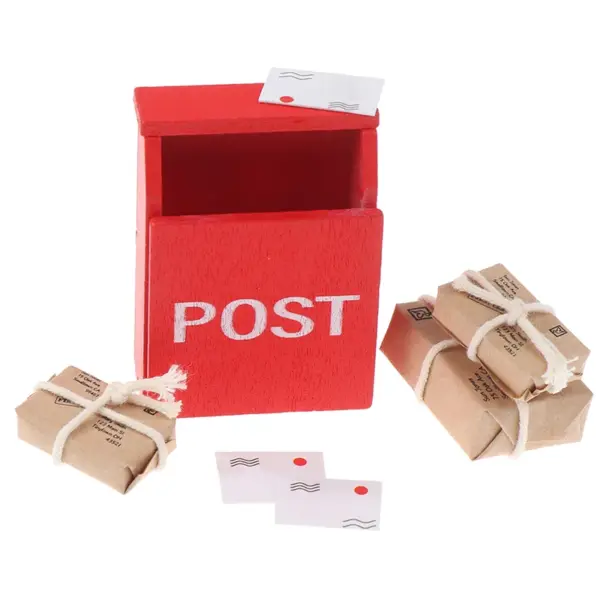 Miniature Wooden Mailbox Dollhouse Accessory Set