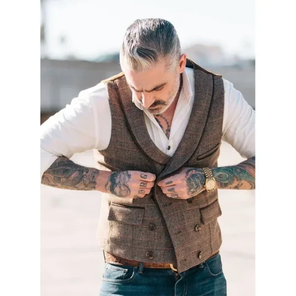 Men's Double Breasted V-neck Wedding Vest - Image 3