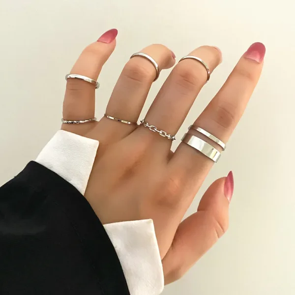 Trendy Geometric Cross Rings Set for Women - Image 13