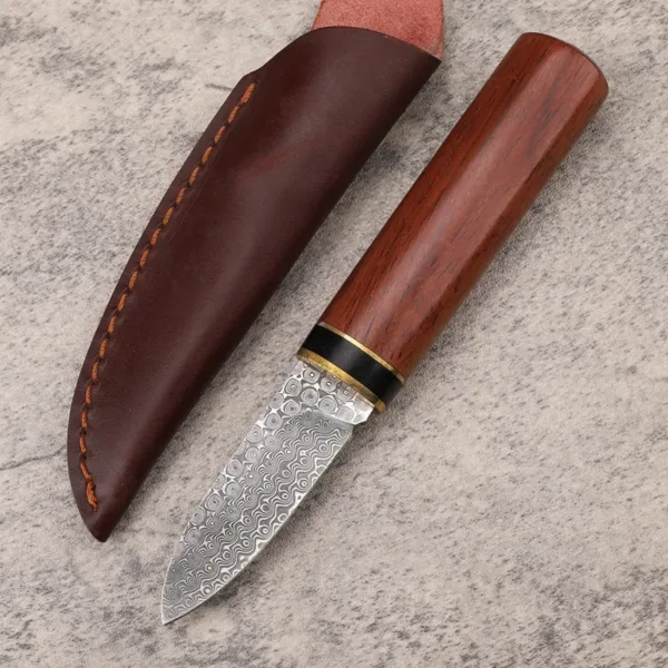 Damascus Steel Fixed Blade Camping Knife with Sheath - Image 7