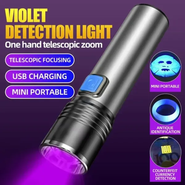 USB Rechargeable 395nm UV Flashlight