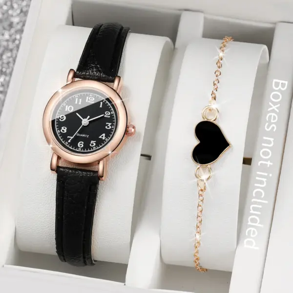 2PCS Women Leather Band Quartz Watch Set