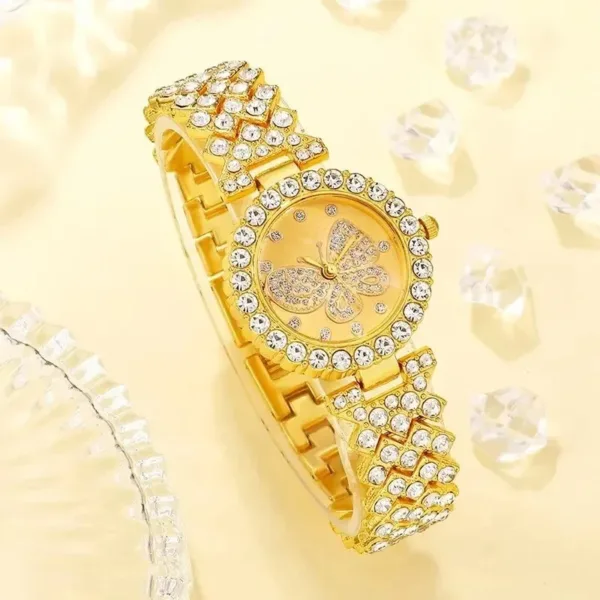 Gold Butterfly Dial Quartz Watch and Bracelet Set - Image 4