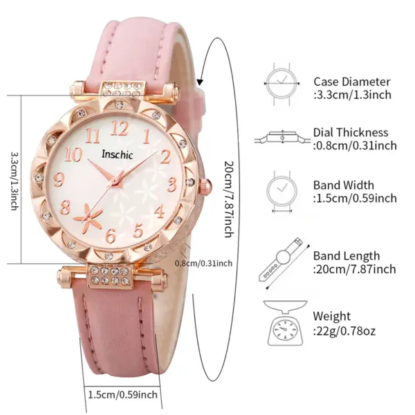 6PCS Women's Floral Leather Band Watch Set - Image 5