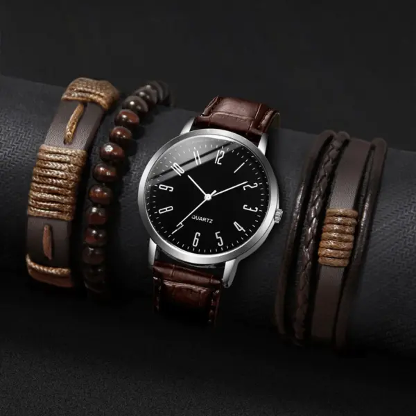 4PCS Men's Casual Quartz Watch & Bracelets Set - Image 2