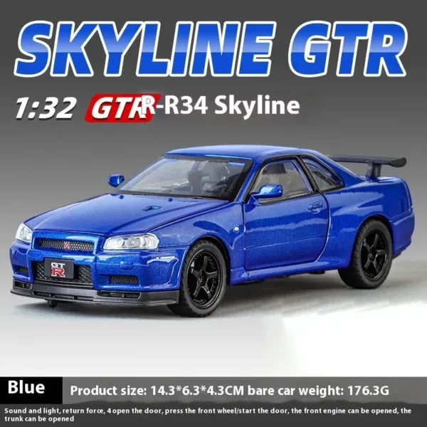 1:32 Nissan GTR R34 Diecast Model Car - Image 7