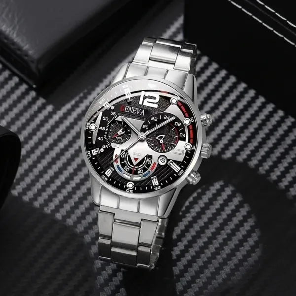 3PCS Men's Quartz Watch Set with Necklace & Bracelet - Image 4