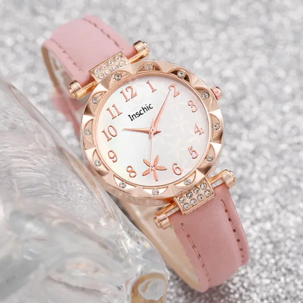 6PCS Women's Floral Leather Band Watch Set - Image 4