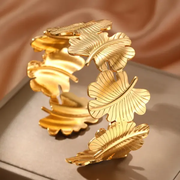 Gold Flower Hollow Cuff Bracelet for Women - Image 20