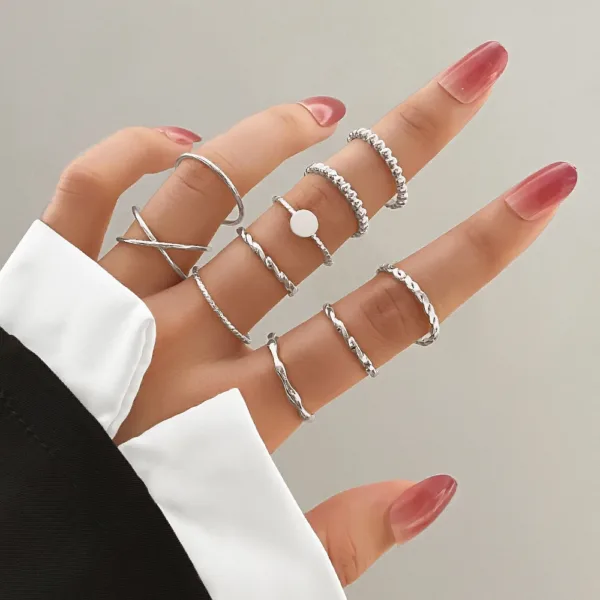 Trendy Geometric Cross Rings Set for Women