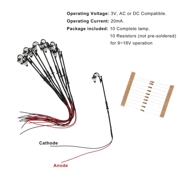 10pcs Warm White N Scale Street Lamps Set - Image 5