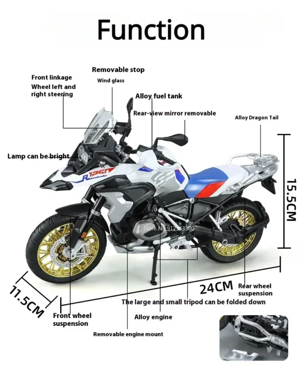 1/9 Scale BMW R1250 GS Motorcycle Diecast Model - Image 2