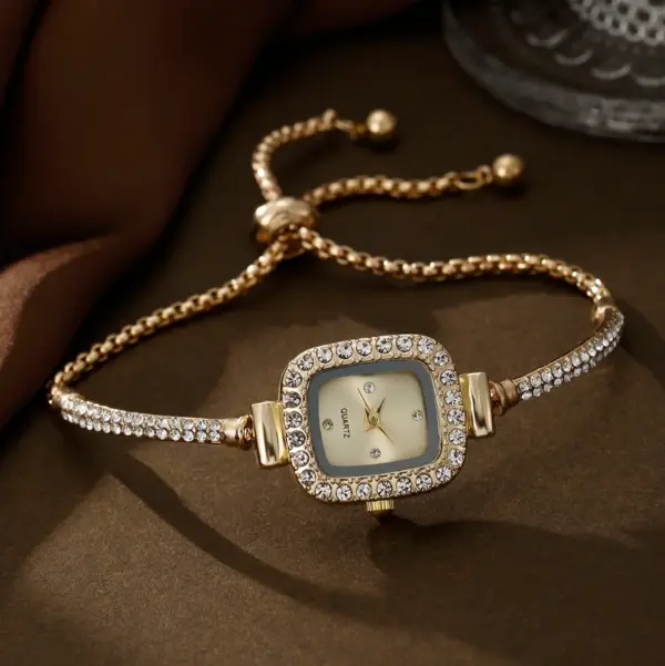 Women's Rhinestone Square Quartz Bracelet Watch