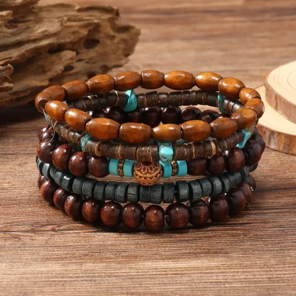 Adjustable Leather Beaded Wrap Bracelets Set - Image 6