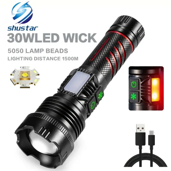 8 Mode LED Flashlight with Dual Side Light