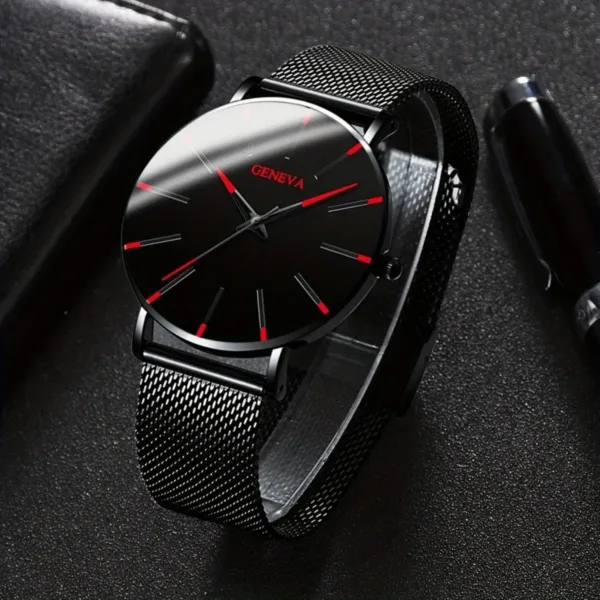 Black Men's Quartz Watch with Bracelets Set - Image 6