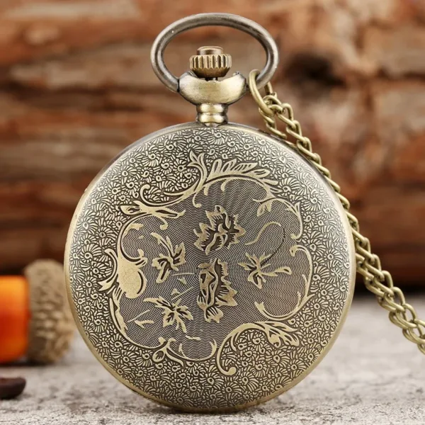 Antique Bronze Quartz Pocket Watch with Chain - Image 6