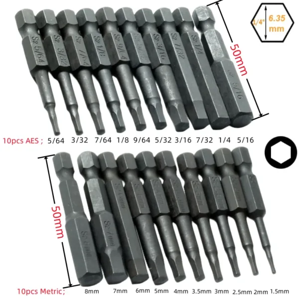 Hex Head Allen Wrench Bit Set S2 Steel