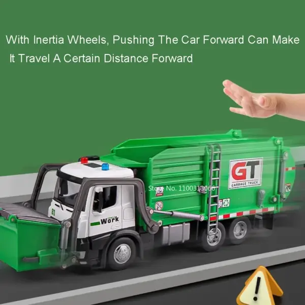 1:24 Green Diecast Garbage Truck Toy Model - Image 3