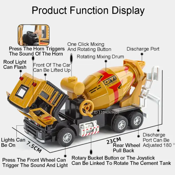 1:40 Electric Mixer Truck Toy with Lights - Image 2