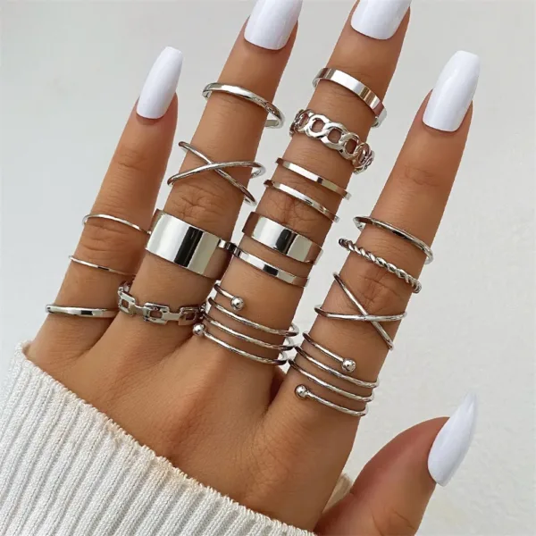 Silver Cross Ring Set for Women and Girls