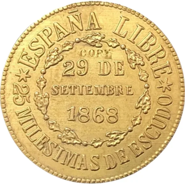 1868 Spain 25 Milesimas de Escudo Coin Replica