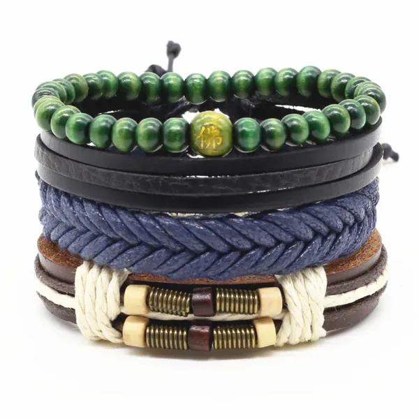 Multilayer Leather Charm Bracelets Set of 4 - Image 3