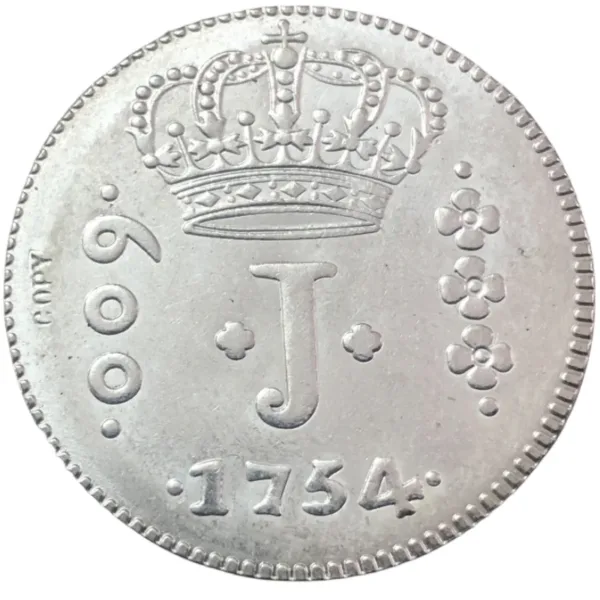 1754 Brazil 600 Reis Silver Plated Copy Coin