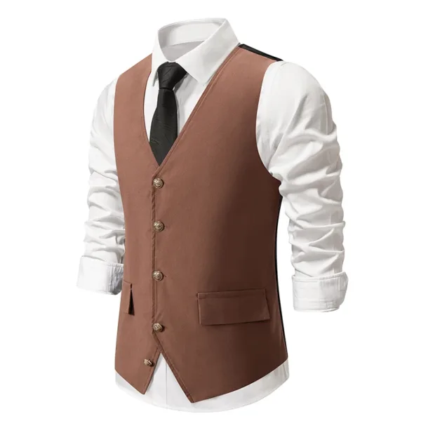 Men's Slim V-neck Wedding Waistcoat Jacket - Image 8