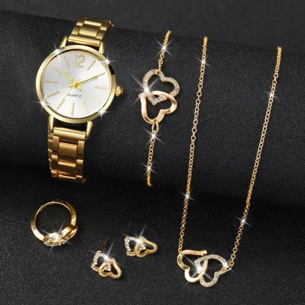 6PCS Women's Gold Jewelry Set with Watch - Image 2