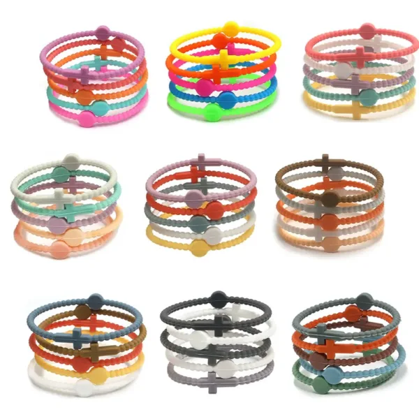 Neon Purple Silicone Bracelets - 5 Pack - Image 3