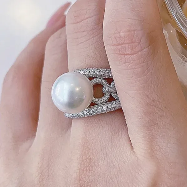 Elegant Simulated Pearl Wedding Band Ring - Image 3